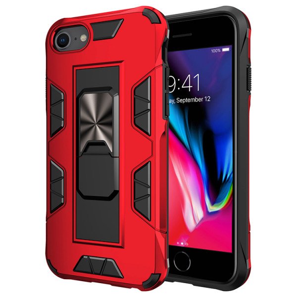 Wholesale iPhone SE 2020 / 8 / 7 Military Grade Armor Protection Stand Magnetic Feature Case (Red)